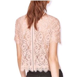 ZARA TRAFALUC Zip back embroidered lace boho short sleeve top.  LARGE